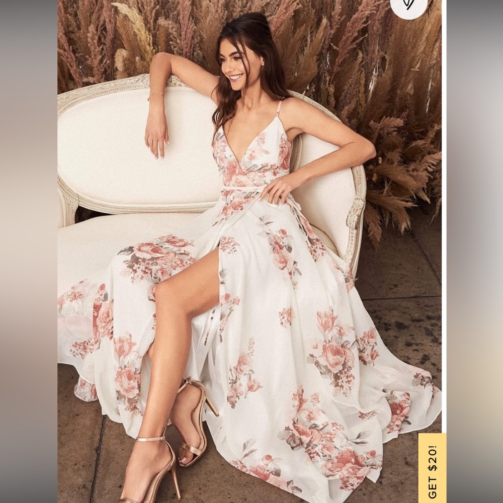 Lulus S Elegantly Inclined Floral Wrap Maxi Dress